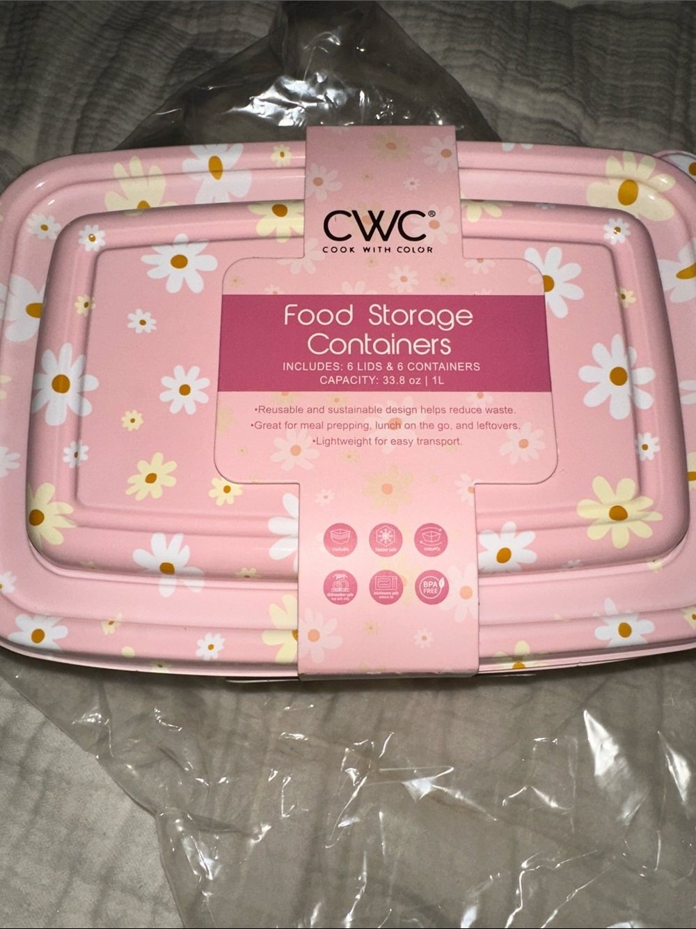 CWC Pink Daisy Food Storage Containers Set of 12 - (2) 6 Packs NEW